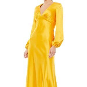Mac Duggal 55693 Puffed Long Sleeve Satin Gown